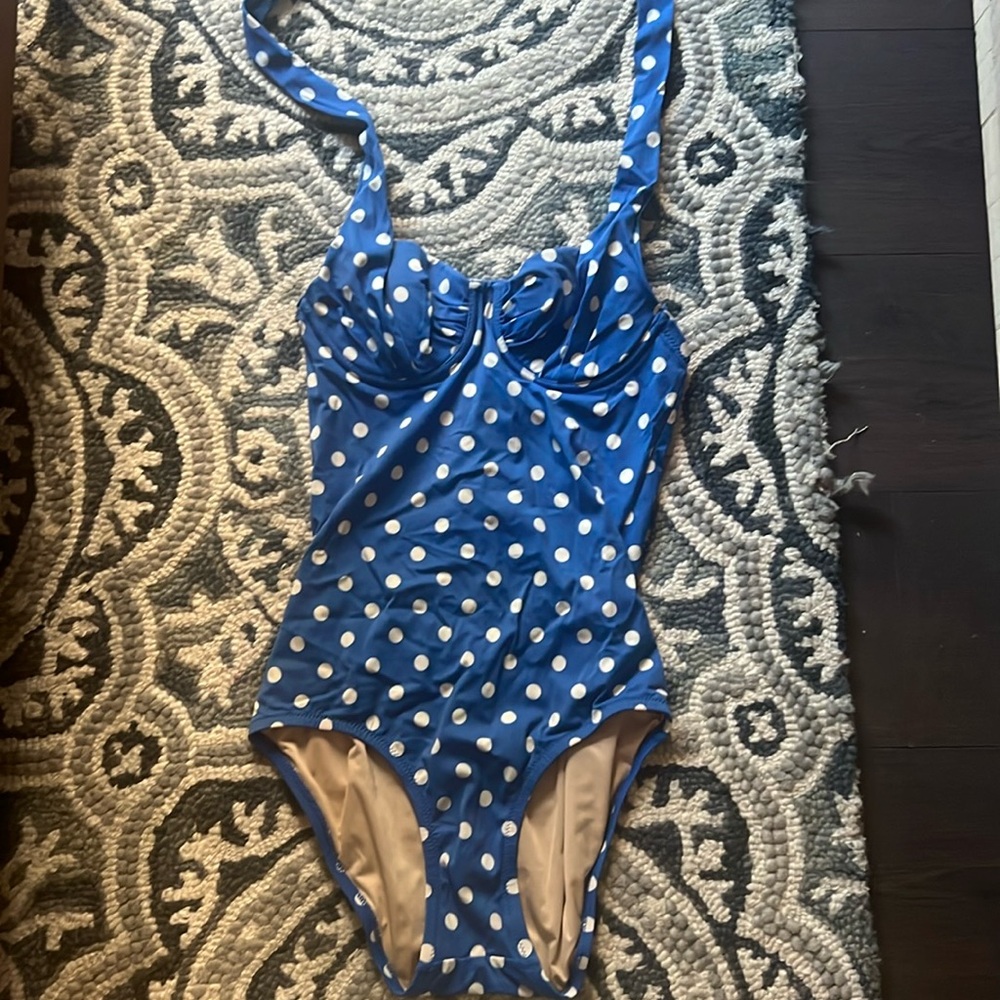 J. Crew Blue and White Polka Dot Bathing Suit